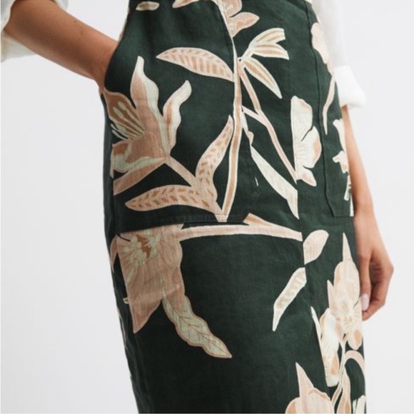 Reiss Jackson Floral Print High Rise Midi Skirt Green Tropical Resortwear Yellow - Picture 13 of 16